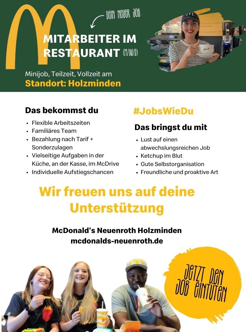 Mitarbeiter im Restaurant (m/w/d) - McDonald´s Neuenroth Holzminden