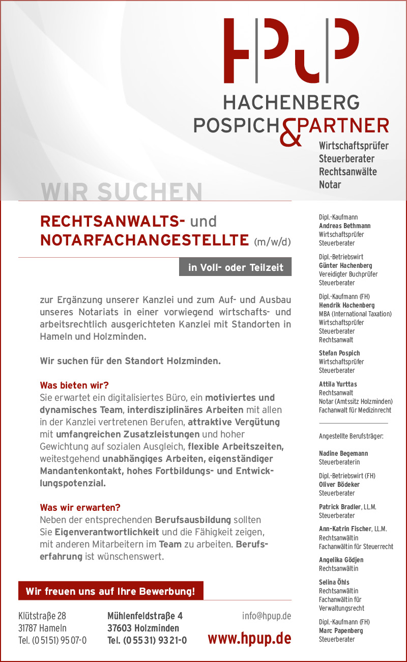 Rechtsanwalts- und Notarfachangestellte (m/w/d) - Hachenberg, Pospich & Partner