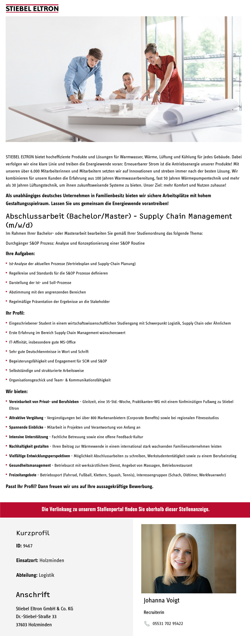 Abschlussarbeit (Bachelor/Master) - Supply Chain Management (m/w/d) - Stiebel Eltron GmbH & Co. KG