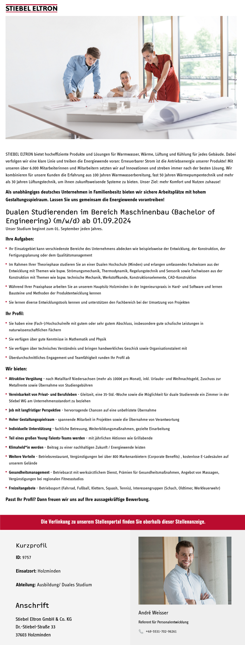 Dualen Studierenden im Bereich Maschinenbau (Bachelor of Engineering) (m/w/d) ab 01.09.2024 - Stiebel Eltron GmbH & Co. KG