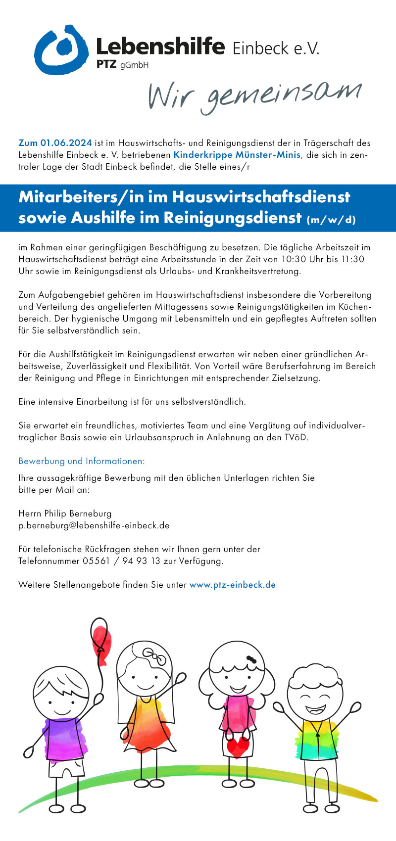  Mitarbeiter/in im Hauswirtschaftsdienst sowie Aushilfe im Reinigungsdienst (m/w/d) - Lebenshilfe Einbeck e.V.