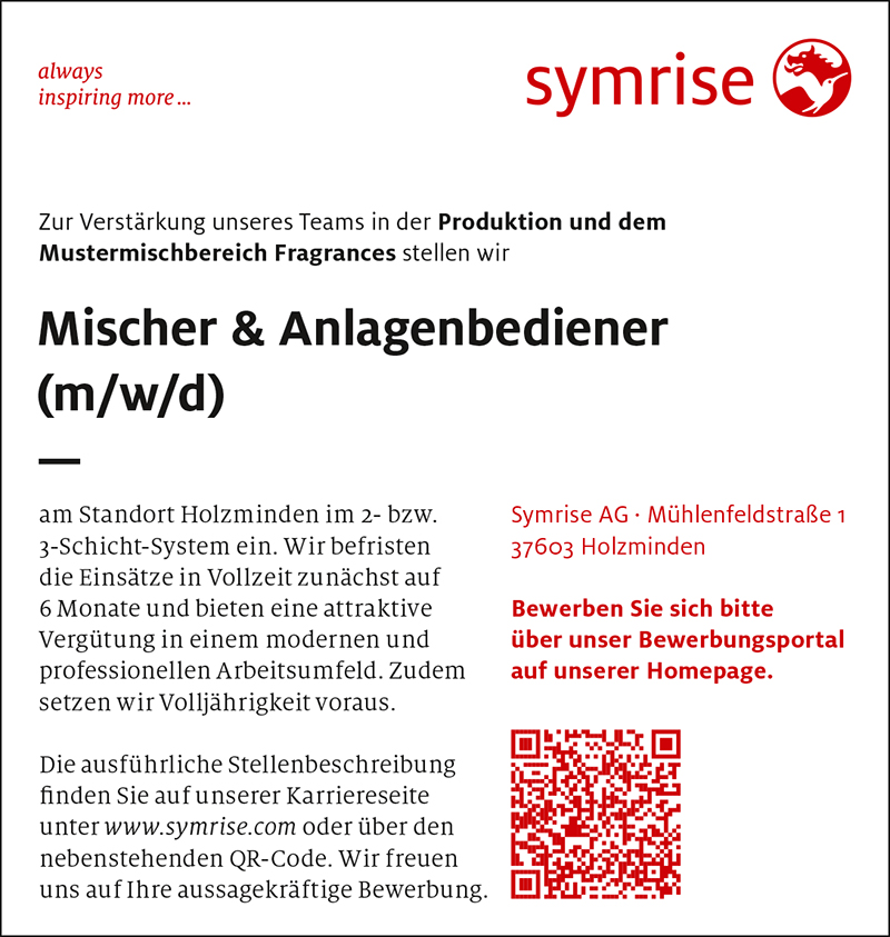 Mischer & Anlagenbediener (m/w/d) - Symrise AG