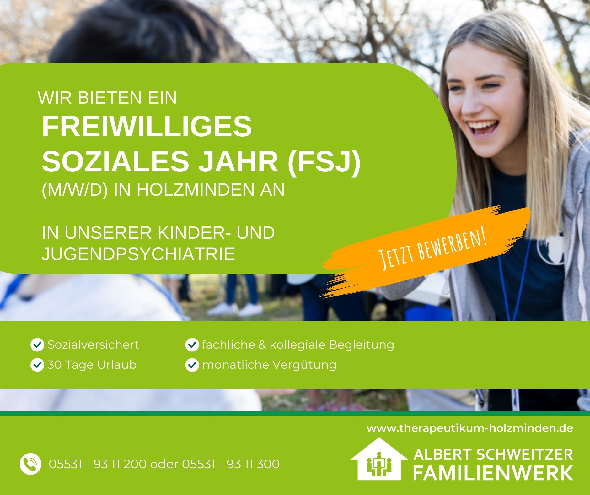 Freiwilliges Soziales Jahr  (FSJ) (m/w/d) in unserer Kinder- und Jugendpsychiatrie Holzminden - Albert Schweitzer Familienwerk