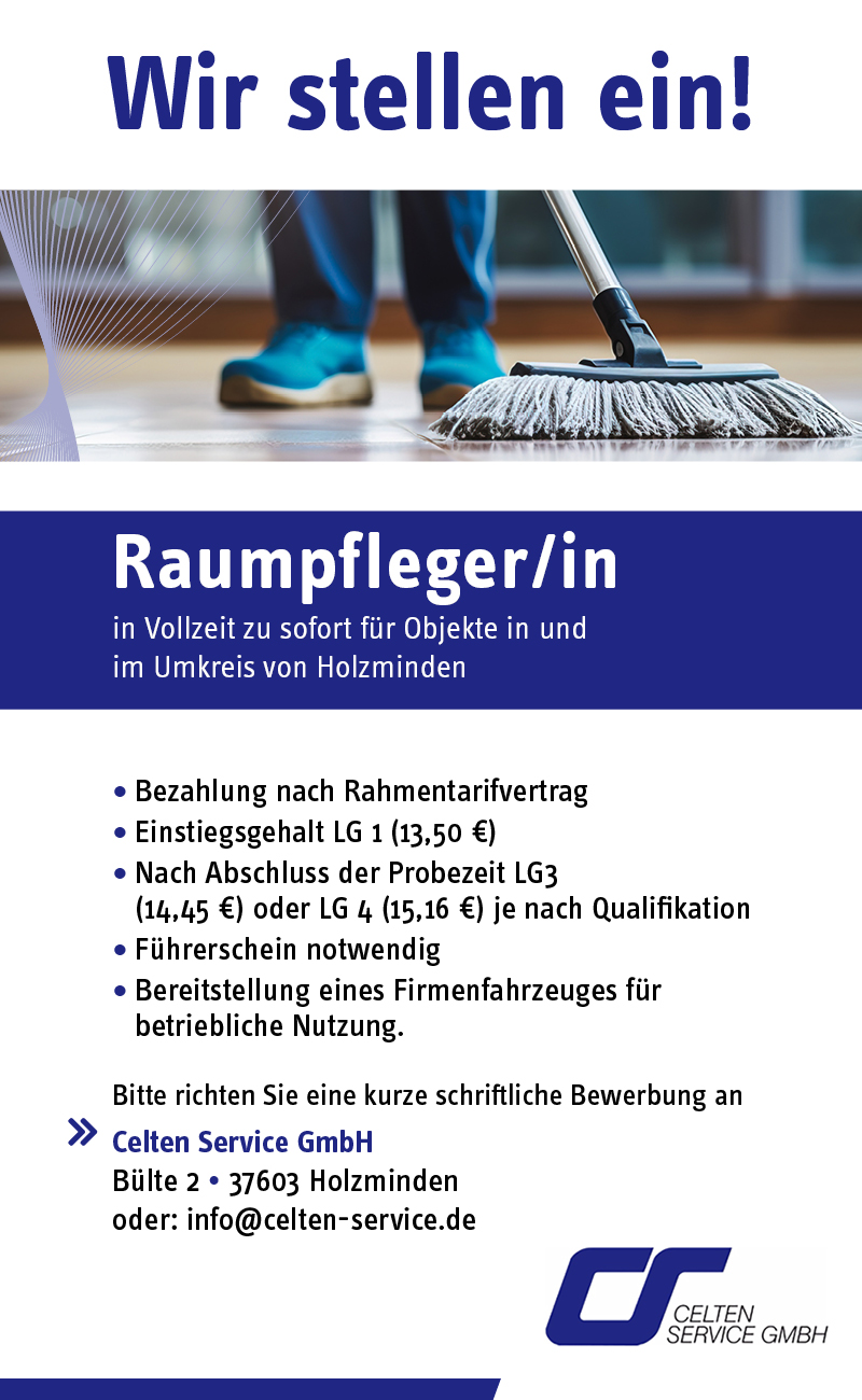 Raumpfleger/in (m/w/d) in Holzminden - Celten Service GmbH