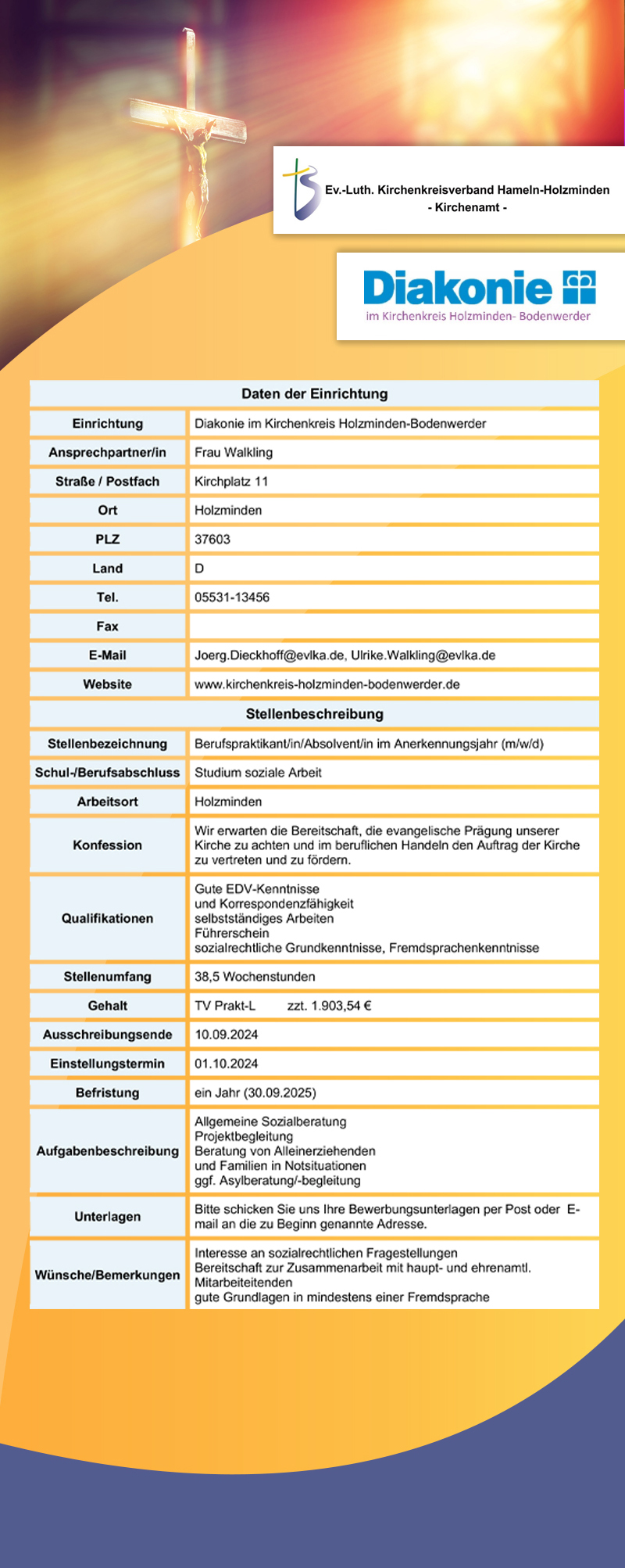 Berufspraktikant/in, Absolvent/in im Anerkennungsjahr (m/w/d) - Kirchenkreis Holzminden-Bodenwerder