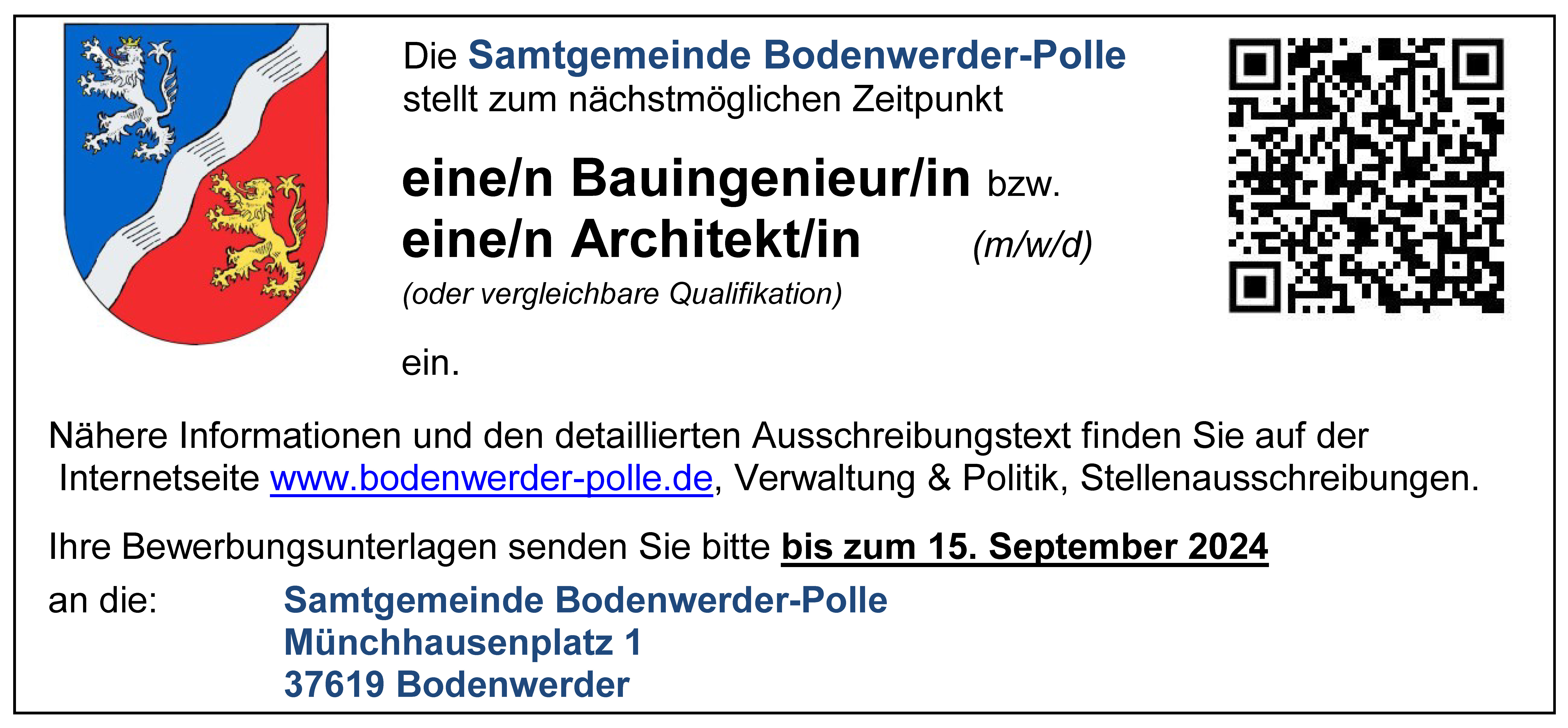 Bauingenieur*in / Architekt*in(m/w/d) - Samtgemeinde Bodenwerder-Polle 