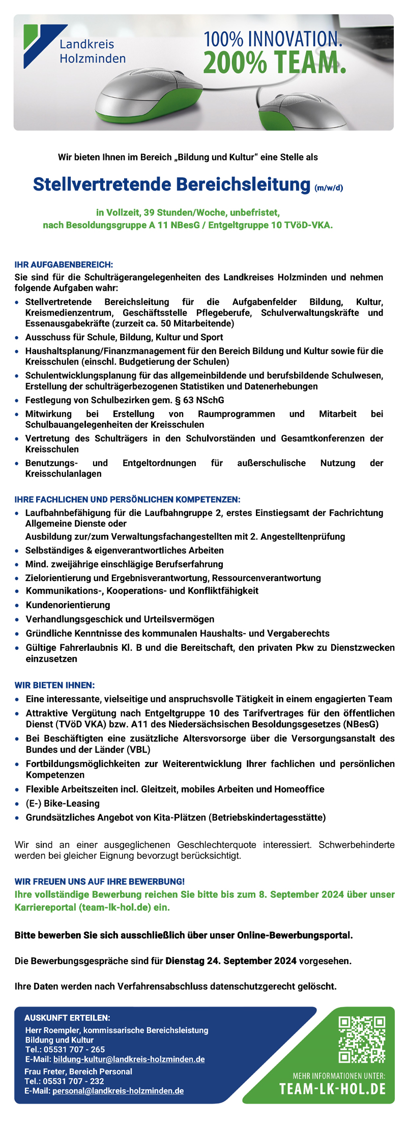 stellvertretender Bereichsleiter (m/w/d) im Bereich Bildung und Kultur - Landkreis Holzminden 