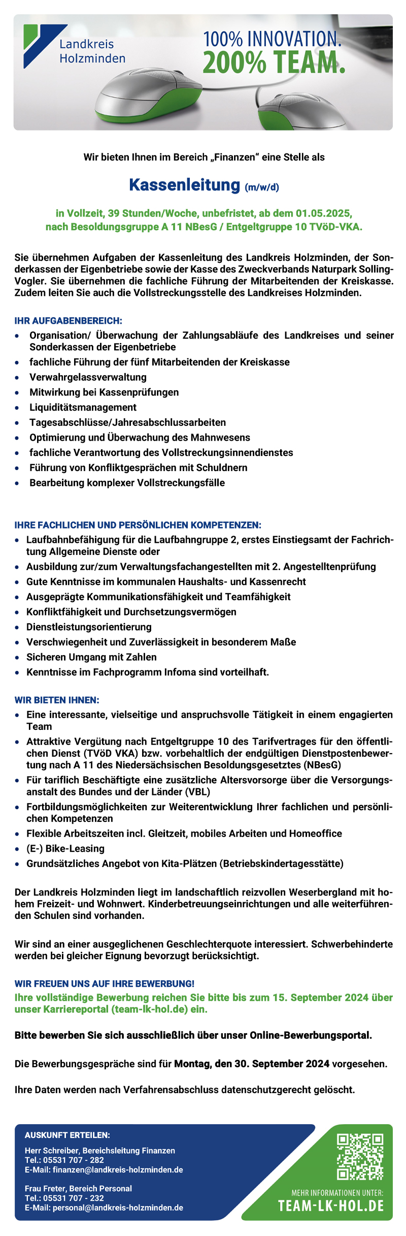 Kassenleitung (m/w/d) im Bereich Finanzen - Landkreis Holzminden 