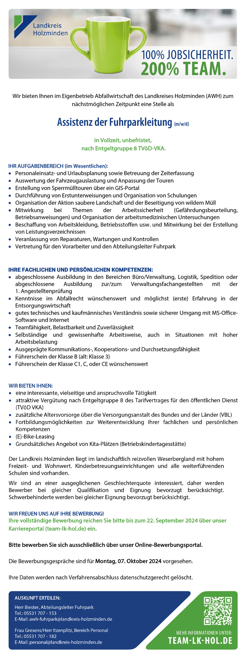 Assistenz der Fuhrparkleitung (m/w/d) - Landkreis Holzminden 