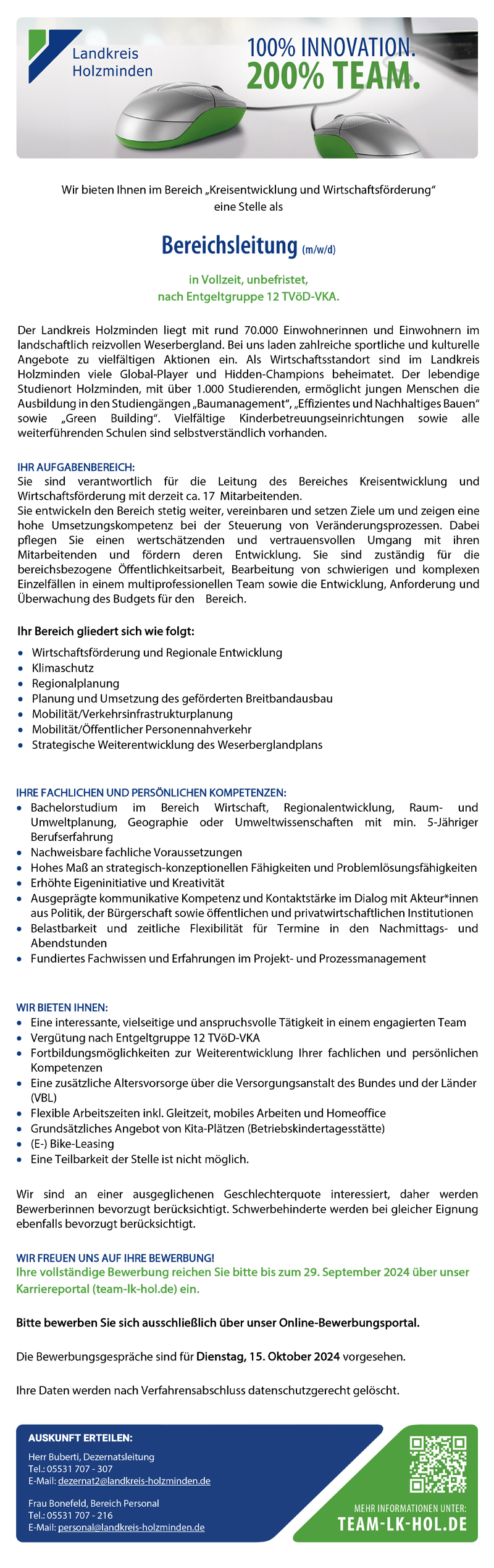 Bereichsleitung Kreisentwicklung und Wirtschaftsförderung (m/w/d) - Landkreis Holzminden 