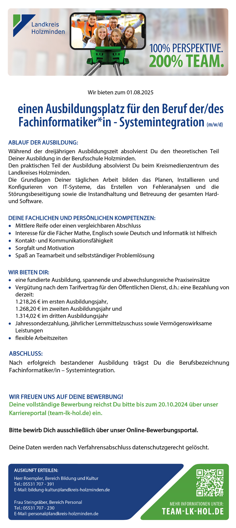 Ausbildungsplatz zum Fachinformatiker/in (m/w/d) Systemintegration - Landkreis Holzminden 