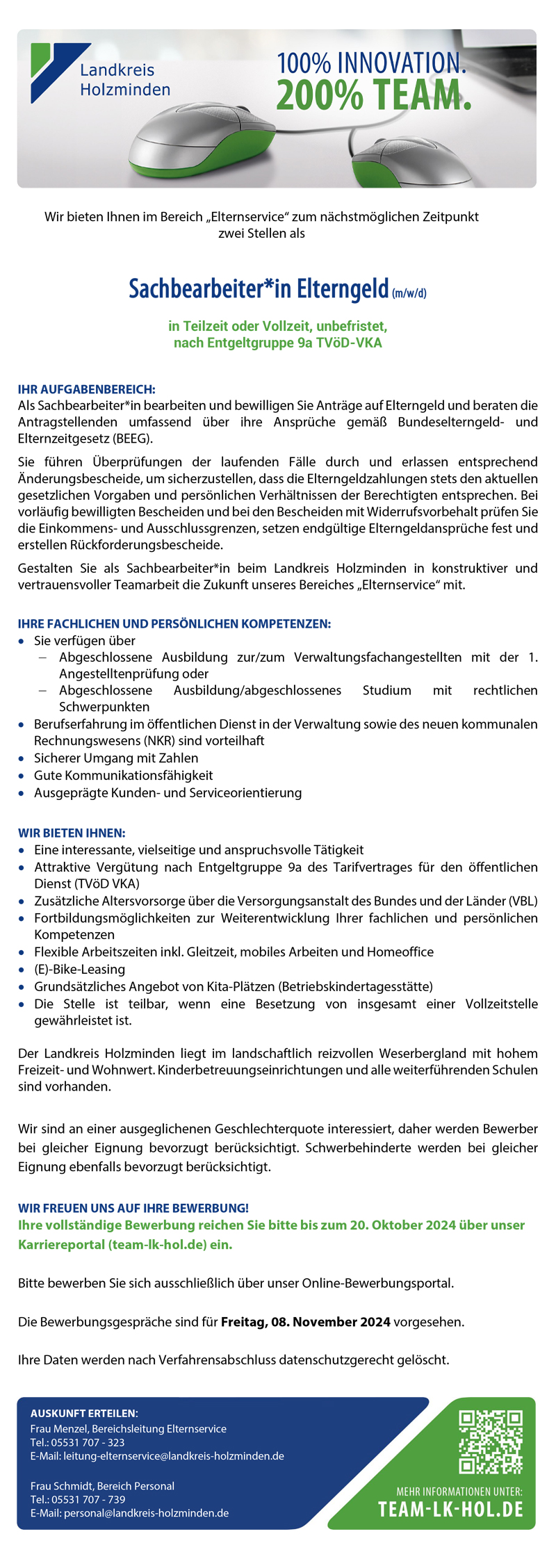 Sachbearbeiter/in Elterngeld (m/w/d) im Bereich Elternservice - Landkreis Holzminden