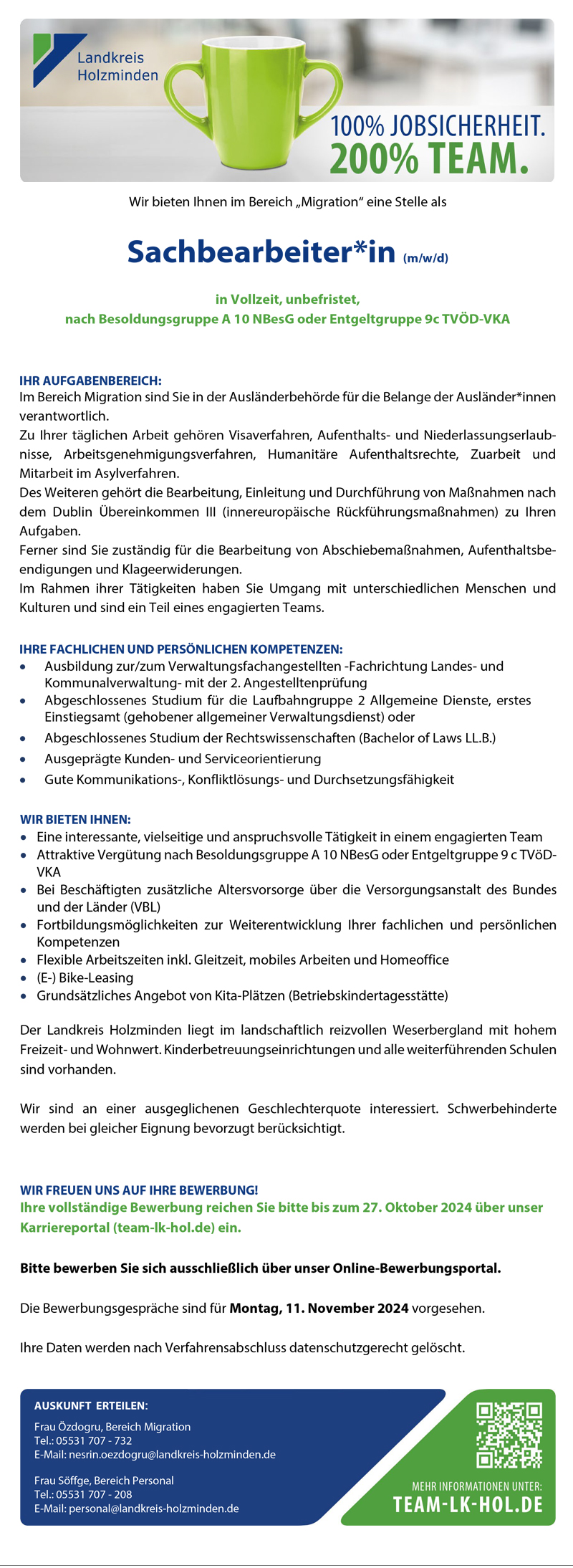 Sachbearbeiter/in (m/w/d) im Bereich Migration - Landkreis Holzminden 