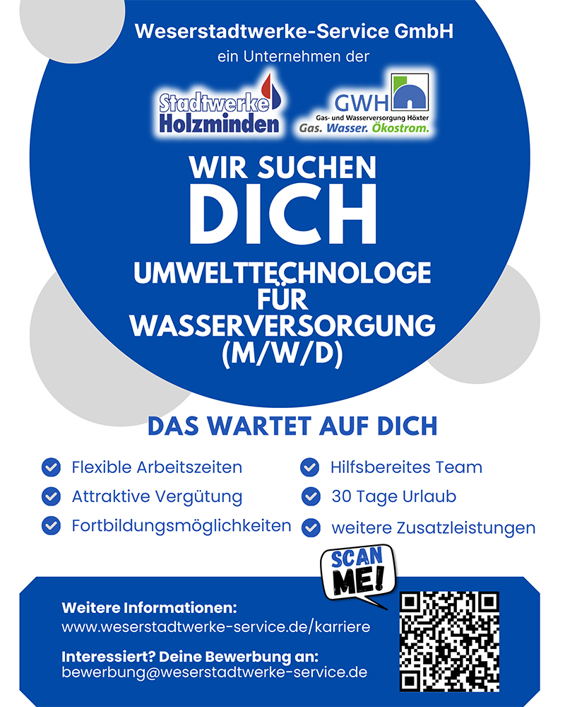 Umwelttechnologe/in für Wasserversorgung (m/w/d) - Stadtwerke Holzminden GmbH