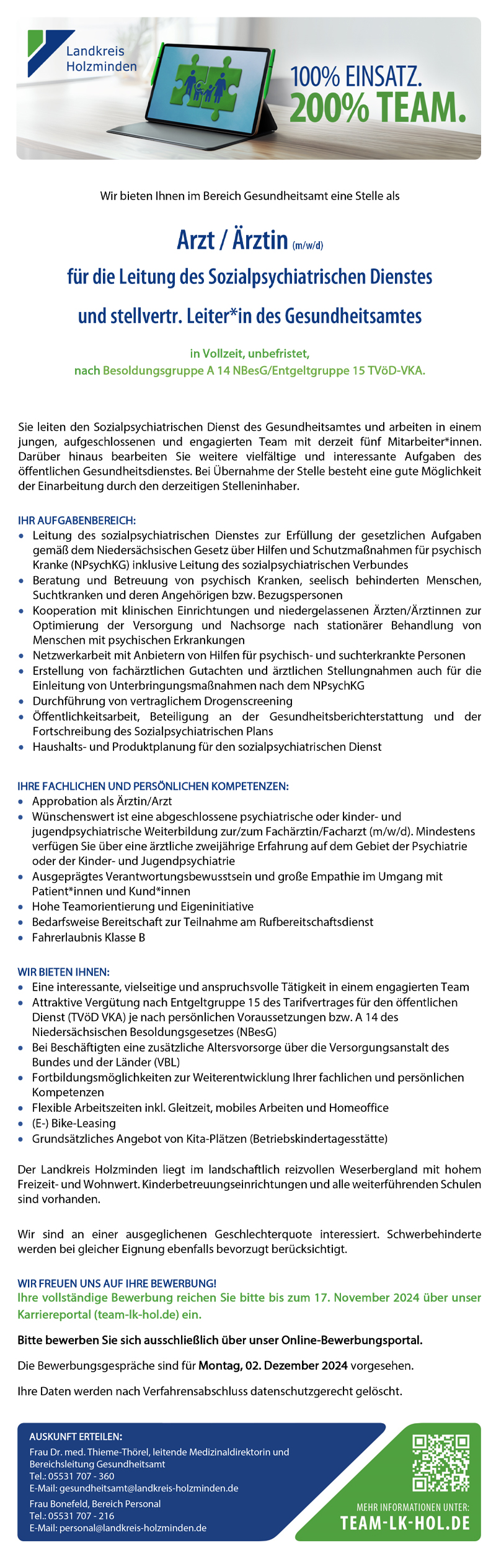 Arzt/Ärztin (m/w/d) für die leitung des Sozialpsychiatrischen Dienstes - Landkreis Holzminden 