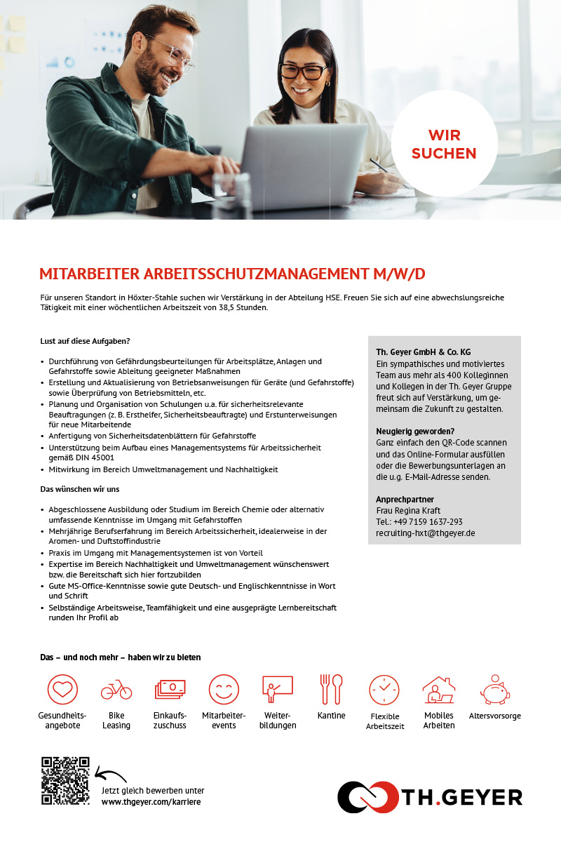 Mitarbeiter Arbeitsschutzmanagement (m/w/d) - TH.GEYER Höxter-Stahle