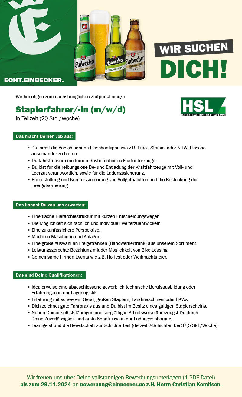 Staplerfahrer/in (m/w/d) - Hanse Service und Logistik GmbH