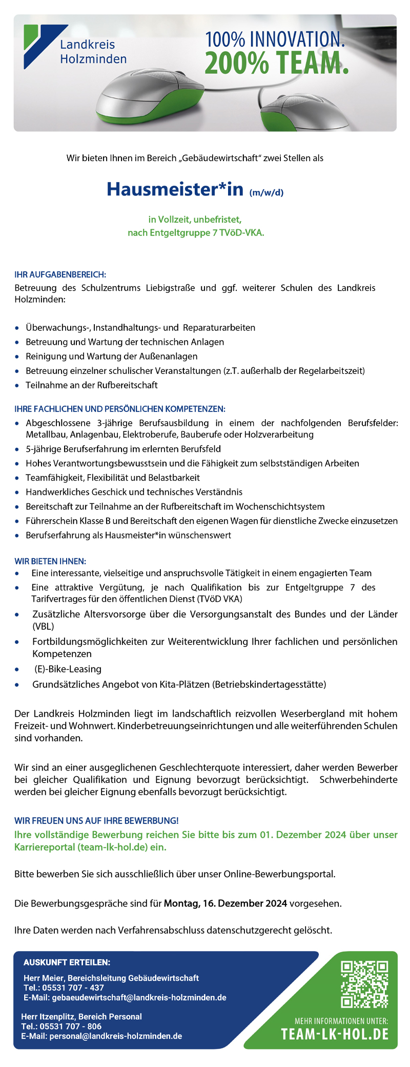 Hausmeister/in (m/w/d) - Landkreis Holzminden 