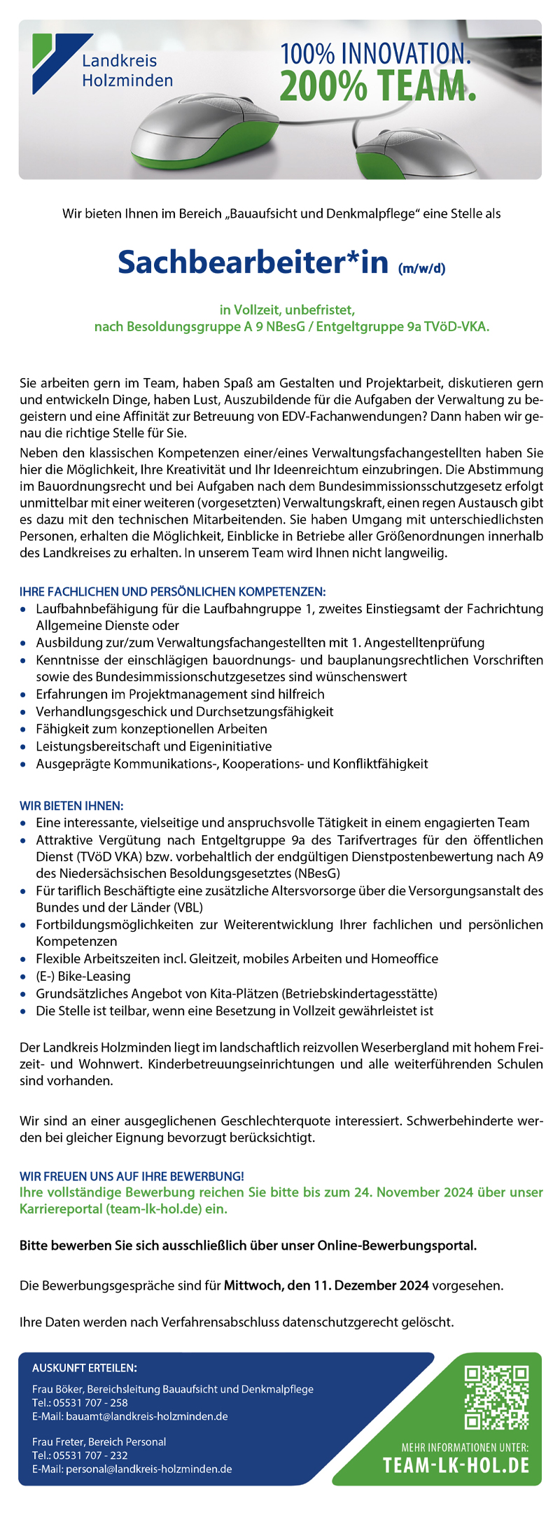 Sachbearbeiter/in (m/w/d) im Bereich und Denkmalpflege - Landkreis Holzminden 