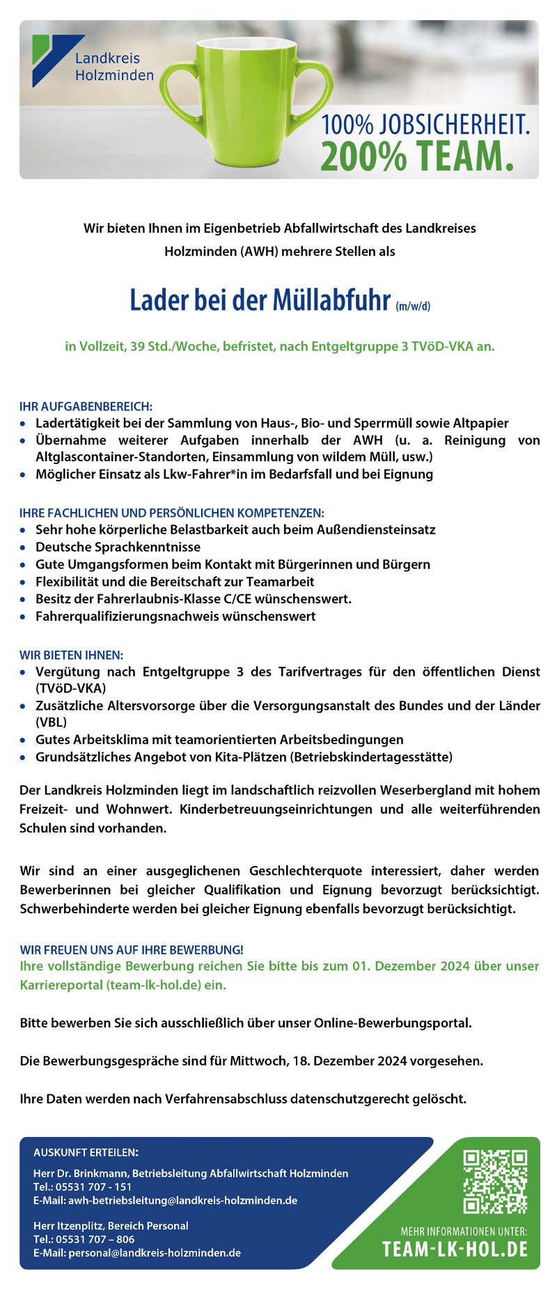 Lader bei der Müllabfuhr (m/w/d) - Landkreis Holzminden 