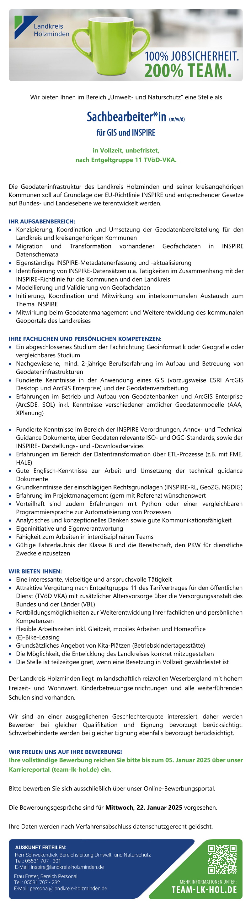 Sachbearbeiter/in (m/w/d) für GIS und INSPIRE - Landkreis Holzminden 