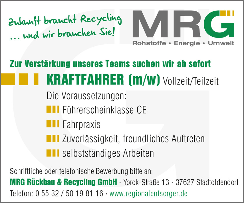 Kraftfahrer/in (m/w/d) - MRG Rückbau & Recycling GmbH