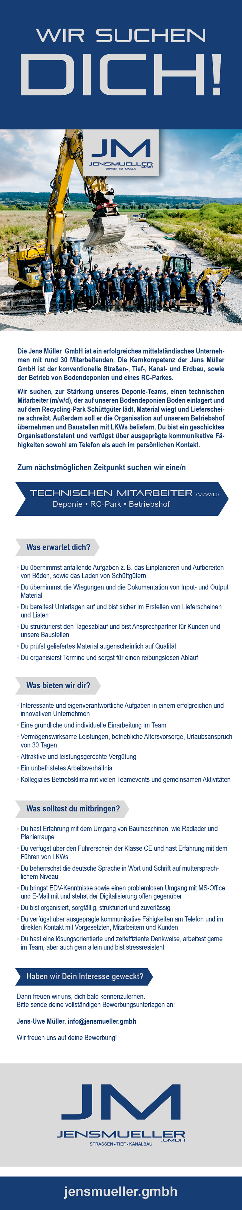 technischer Mitarbeiter/in (m/w/d) - Jens Müller GmbH