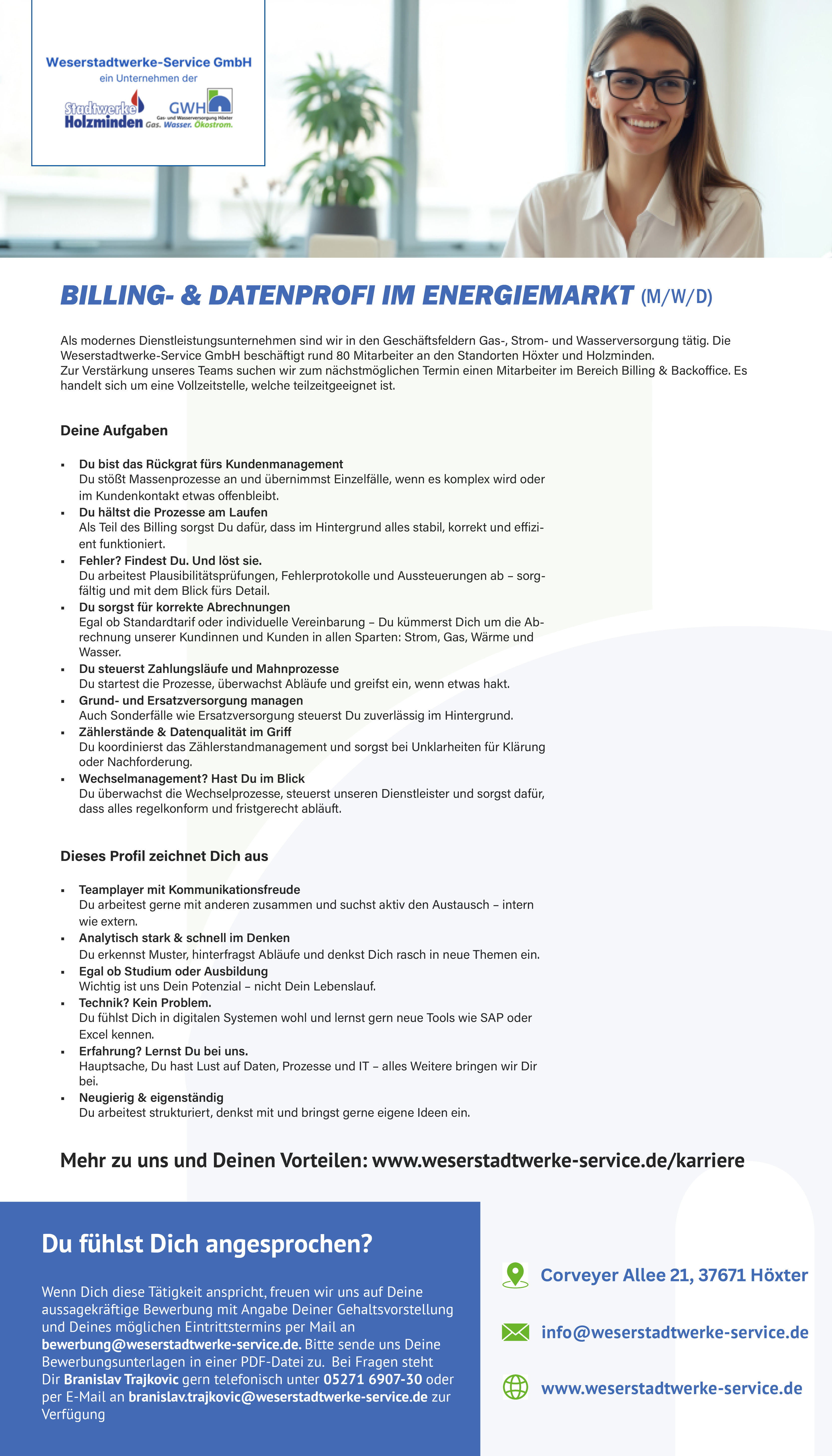 Billing- & Datenprofi im Energiemarkt (m/w/d) - Weserstadtwerke Service GmbH 