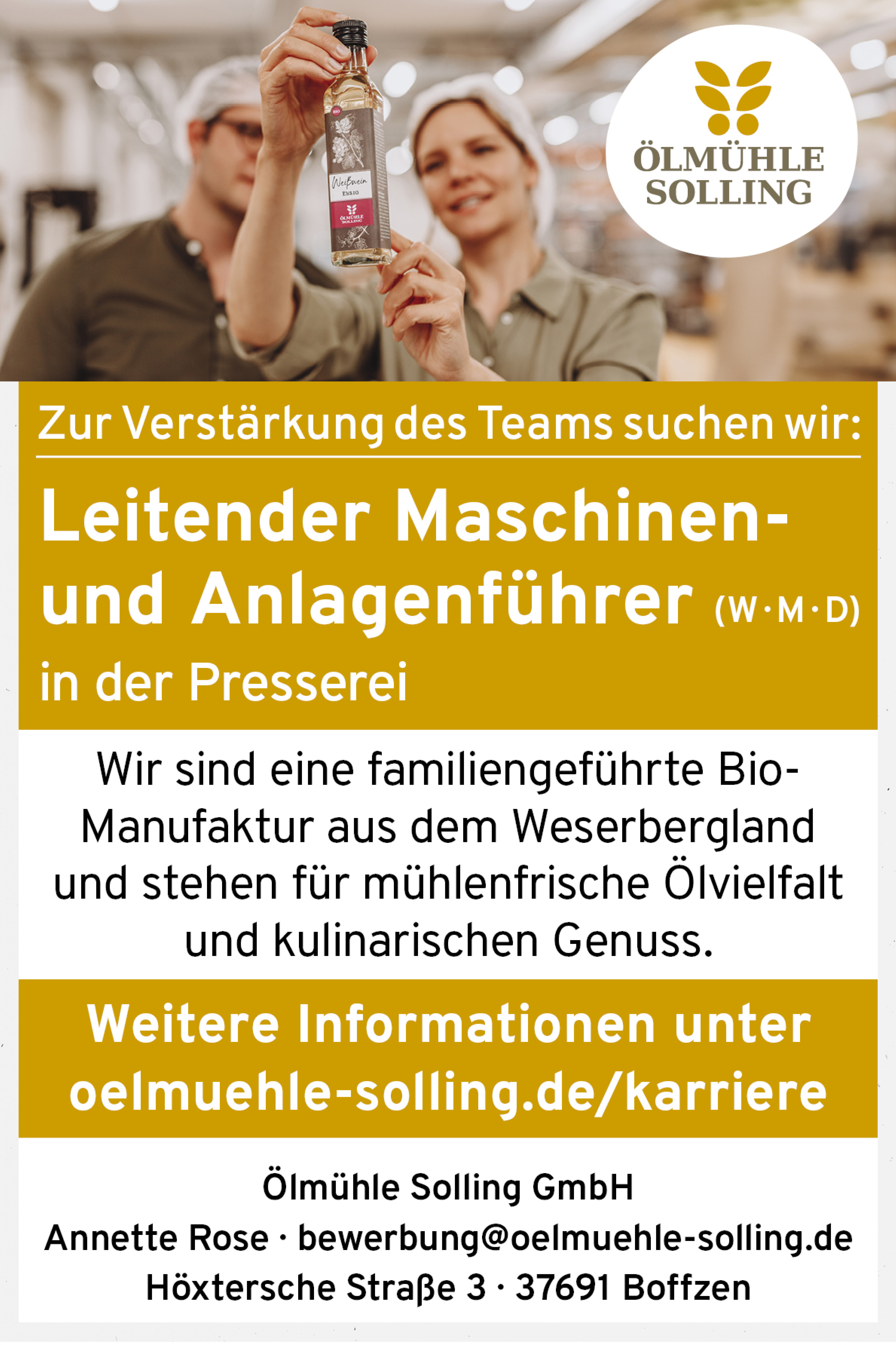 Leitnde/r Maschinen- und Anlagenführer/in (m/w/d) - Ölmühle Solling