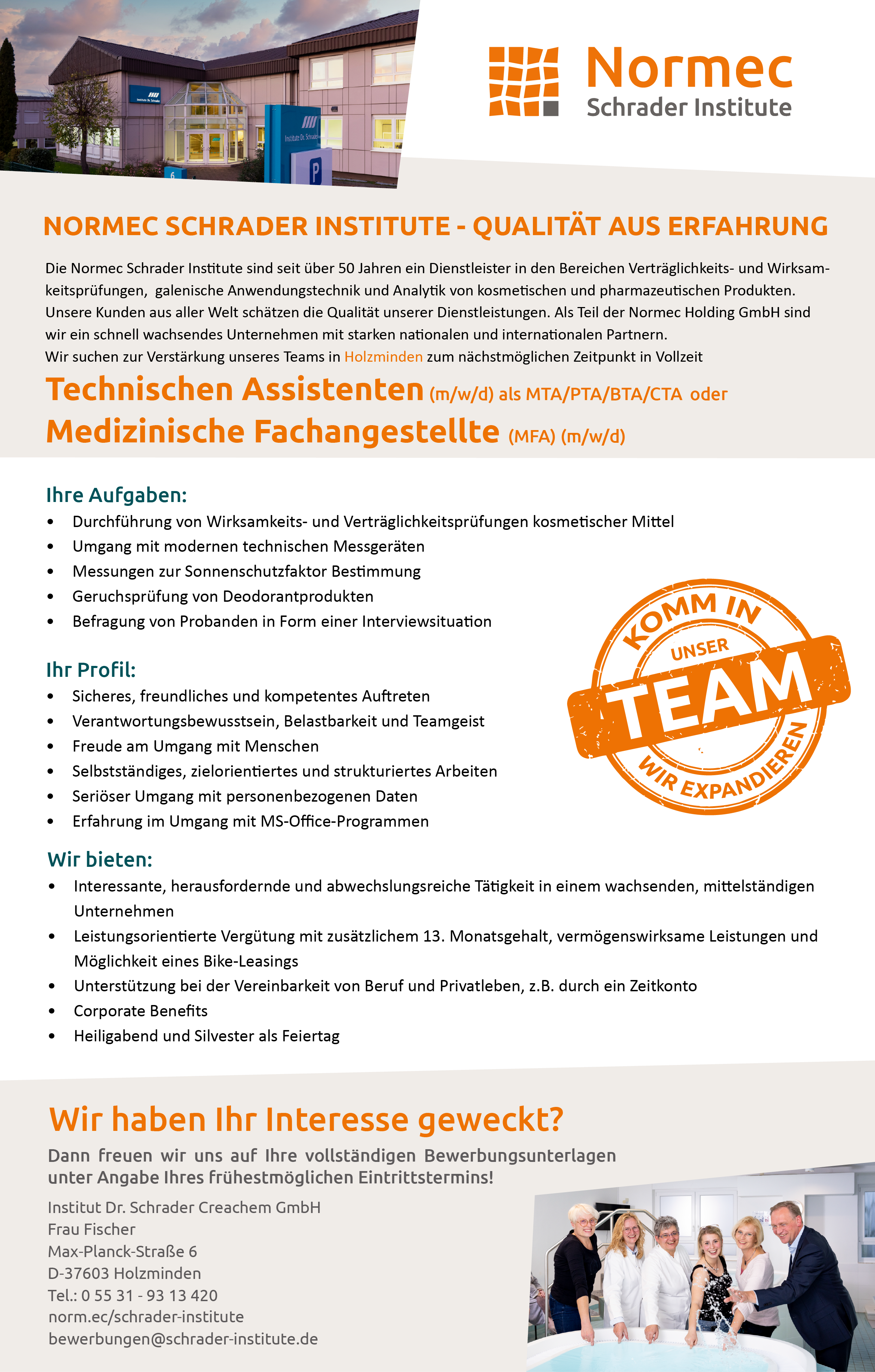 Technische/r Assistent/in oder Medizinische/r Fachangestellte/r(m/w/d) - Institut Dr. Schrader Creachem GmbH 