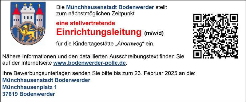 stellvertretende Einrichtungsleitung (m/w/d) - Münchhausenstadt Bodenwerder