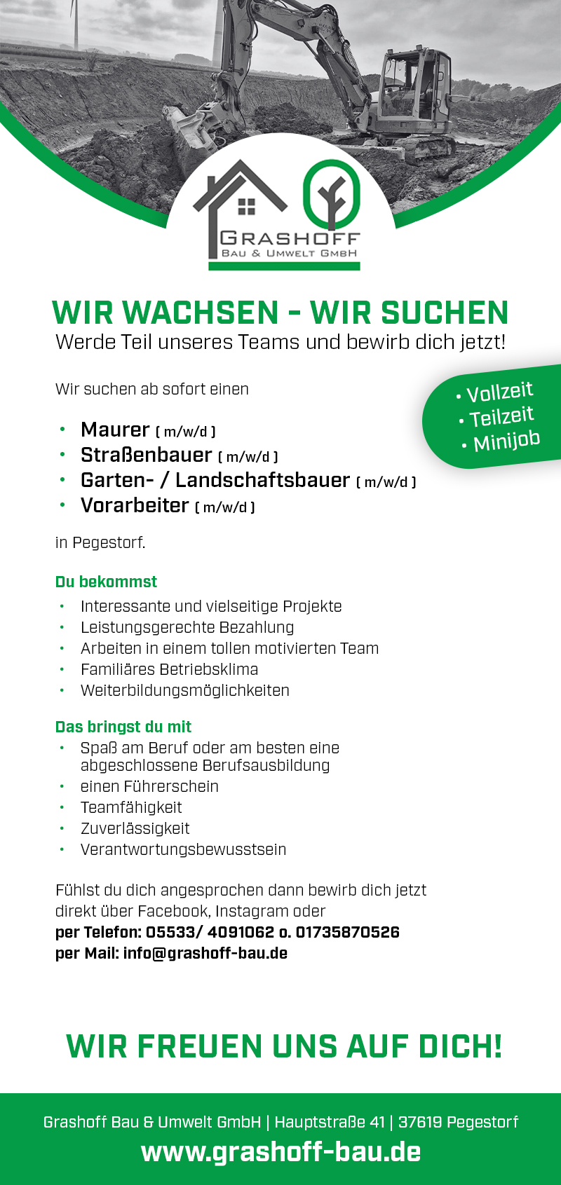 Diverse Stellen (m/w/d) - Vollzeit, Teilzeit oder Minijob - Grashoff Bau und Umwelt GmbH 