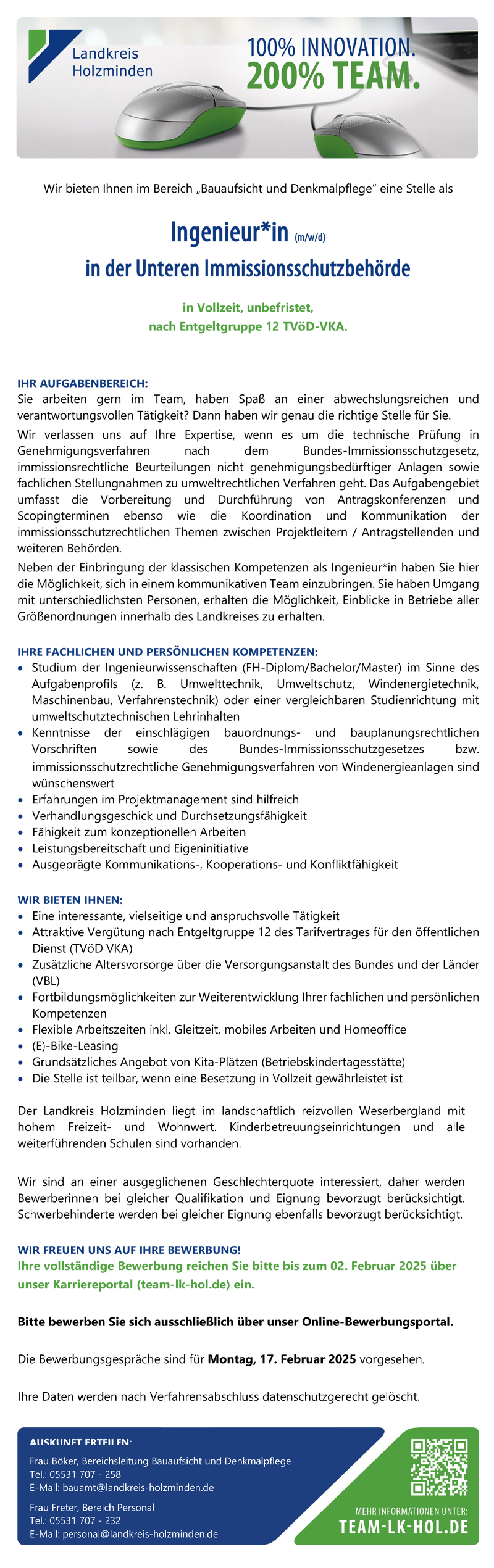 Ingenieur/in (m/w/d) in der Unteren Immissionsschutzbehörde - Landkreis Holzminden