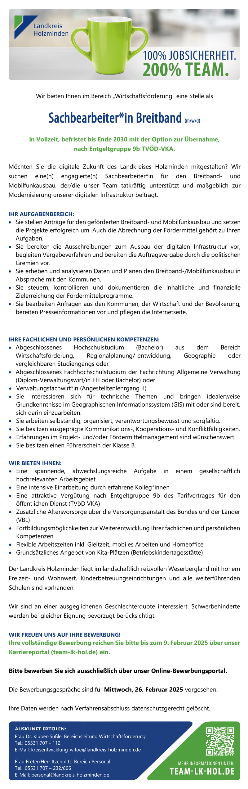 Sachbearbeiter/in Breitband (m/w/d) im Bereich Wirtschaftsförderung - Landkreis Holzminden