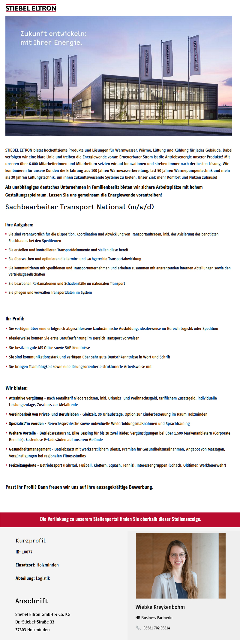 Sachbearbeiter/in Transport National (m/w/d) - Stiebel Eltron GmbH & Co. KG