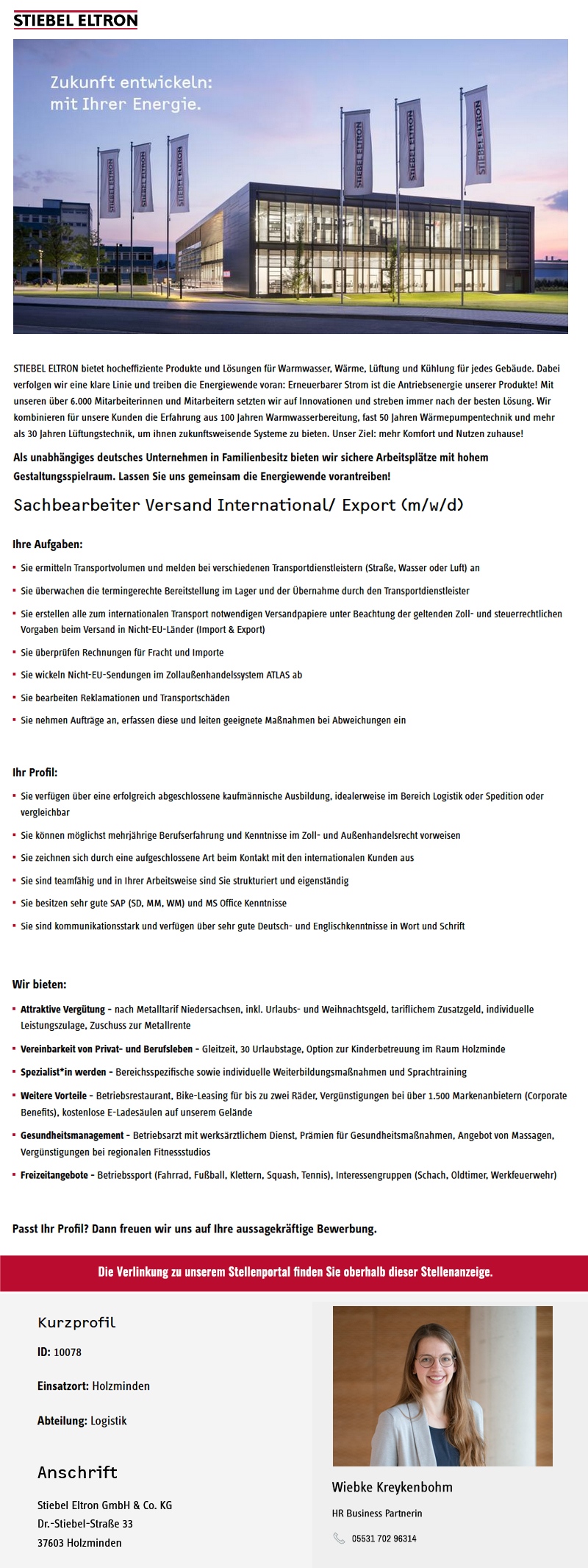 Sachbearbeiter/in Versand International/Export (m/w/d) - Stiebel Eltron GmbH & Co. KG