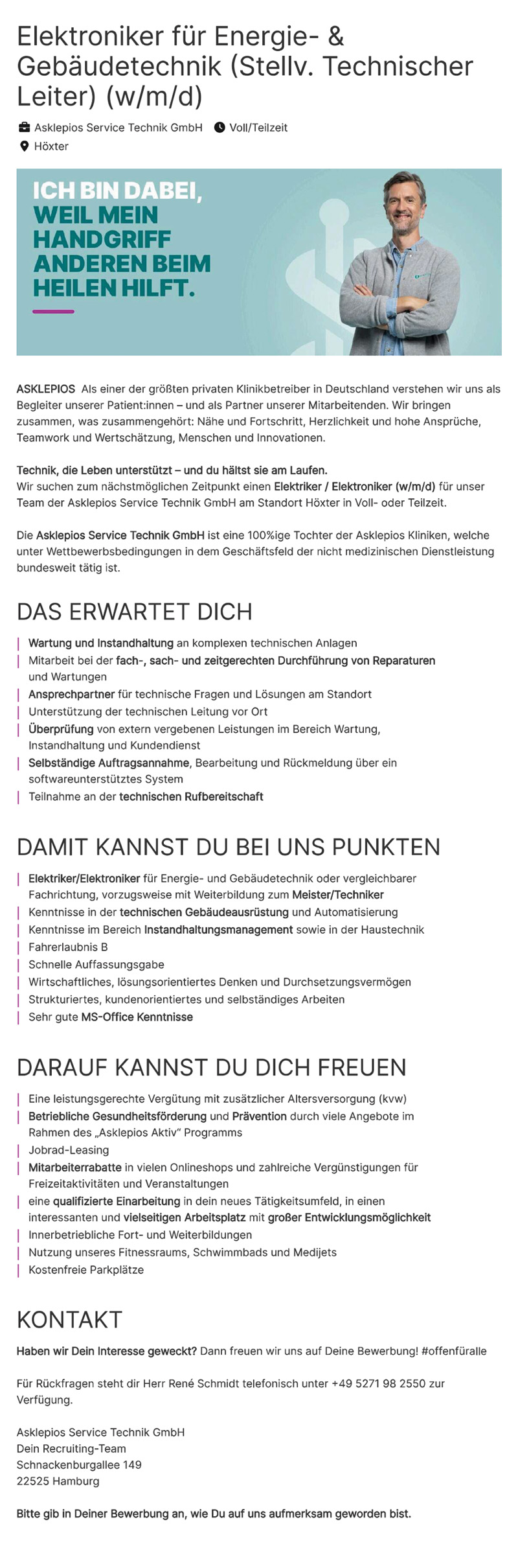 Elektroniker für Energie- & Gebäudetechnik (m/w/d) - Asklepios Weserbergland-Klinik