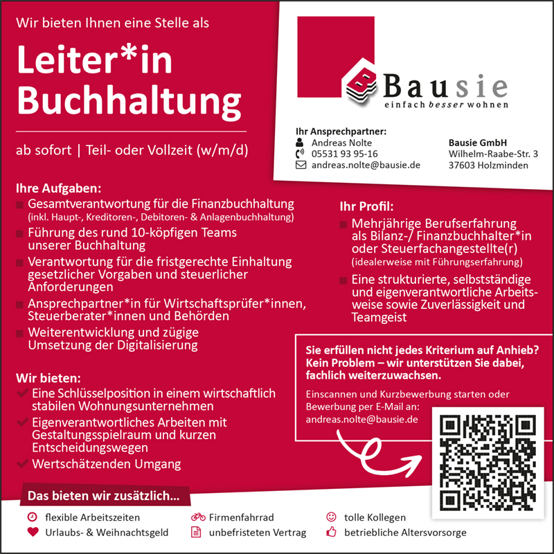 Leiter/in Buchhaltung (m/w/d) - Bausie