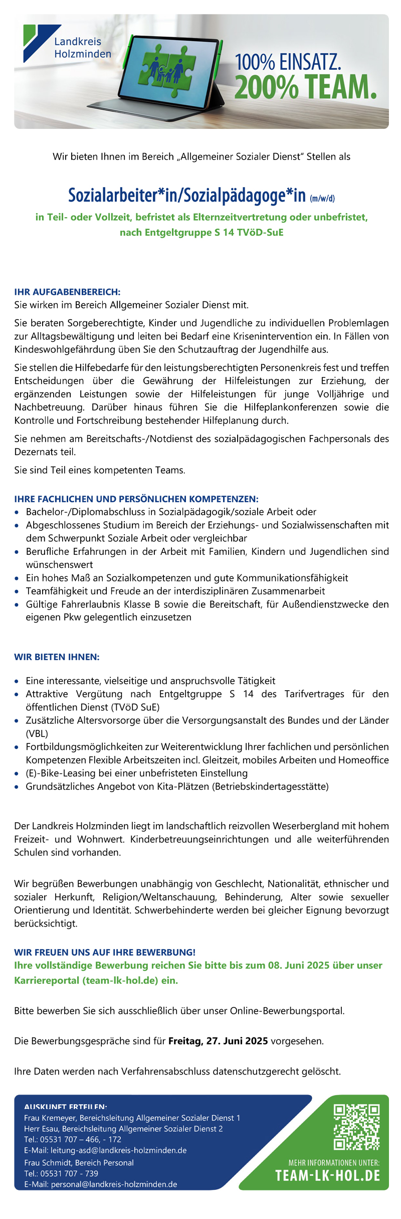 Sozialarbeiter/in / Sozialpädagoge/in (m/w/d) - Landkreis Holzminden 