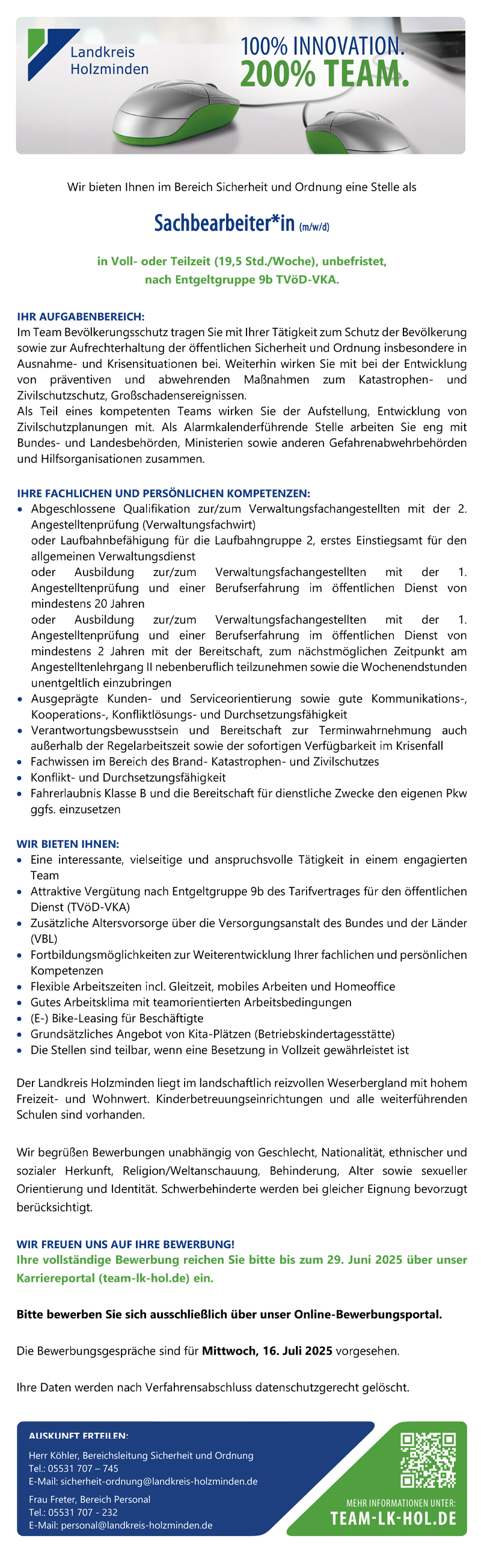 Sachbearbeiter/in (m/w/d) im Bereich Sicherheit und Ordnung - Landkreis Holzminden 