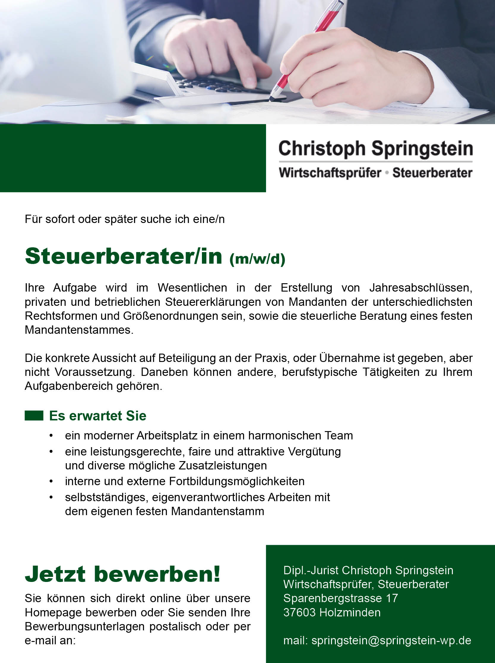  Steuerberater/in (m/w/d) - C. Sprinstein Wirtschaftsprüfer und Steuerberater