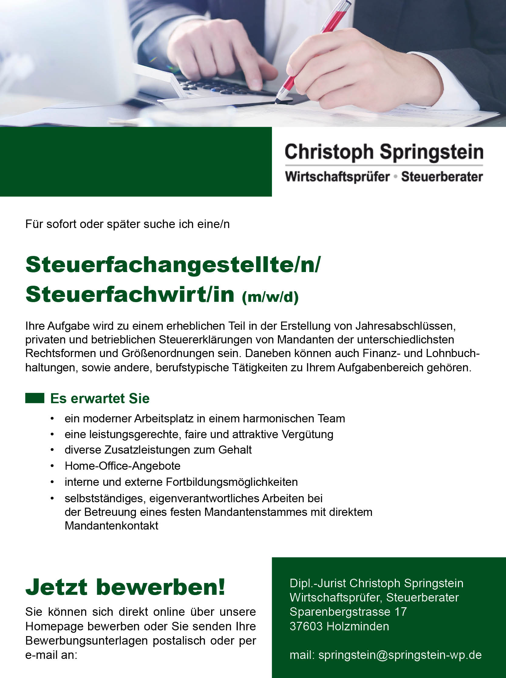 Steuerfachangestellte/n / Steuerfachwirt/in (m/w/d) - C. Sprinstein Wirtschaftsprüfer und Steuerberater
