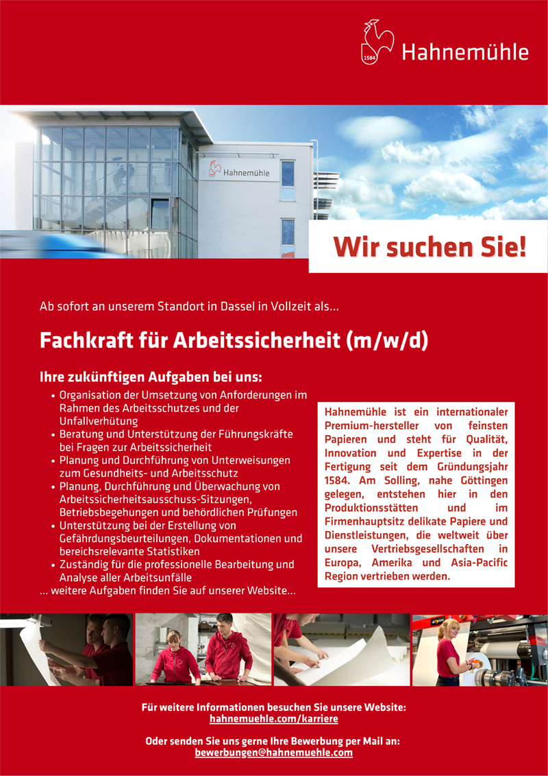 Fachkraft für Arbeitssicherheit (m/w/d) - Hahnemühle FineArt GmbH