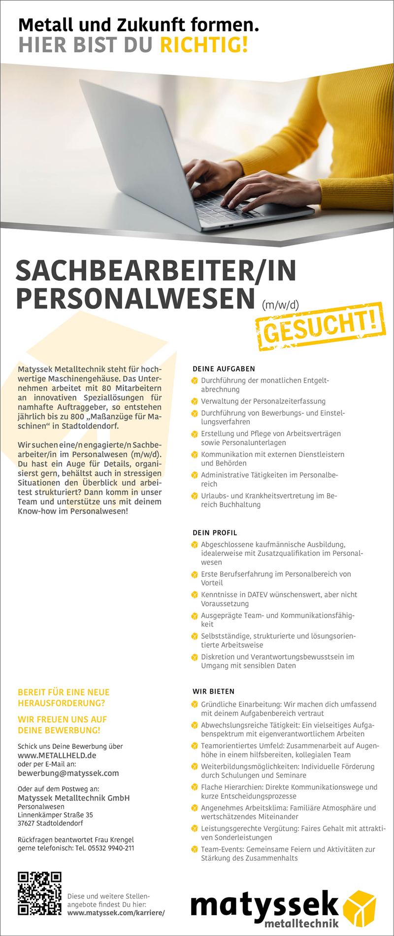 Sachbearbeiter/in Personalwesen (m/w/d) - Matyssek Metalltechnik GmbH 