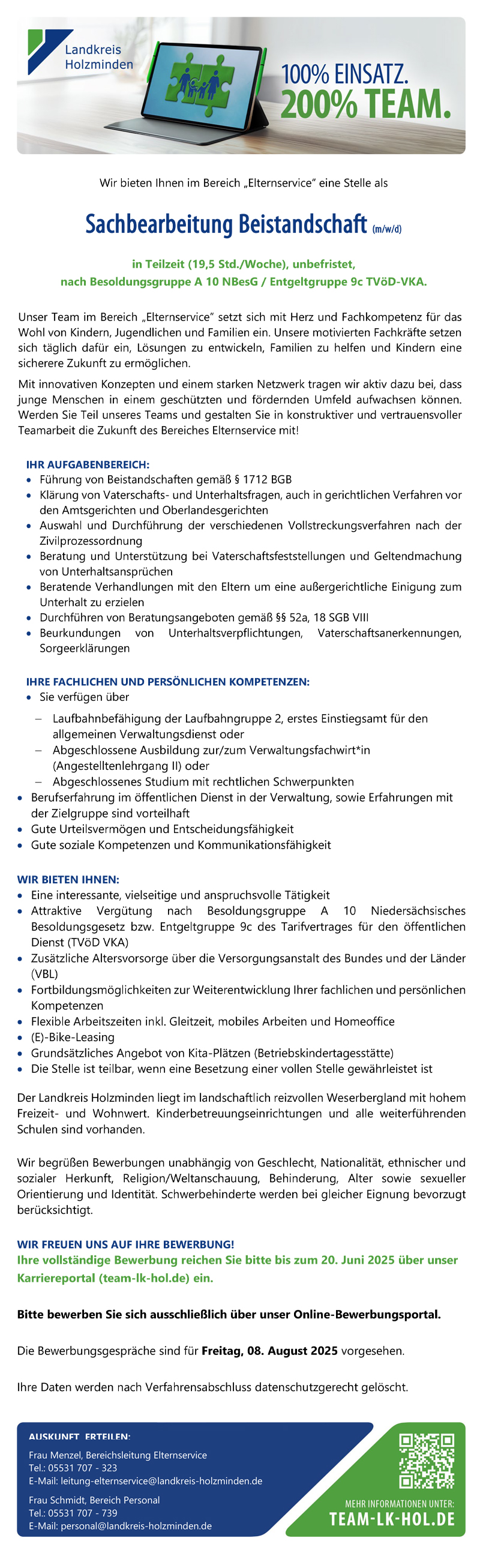 Sachbearbeitung Beistandschaft (m/w/d) im Bereich Elternservice- Landkreis Holzminden