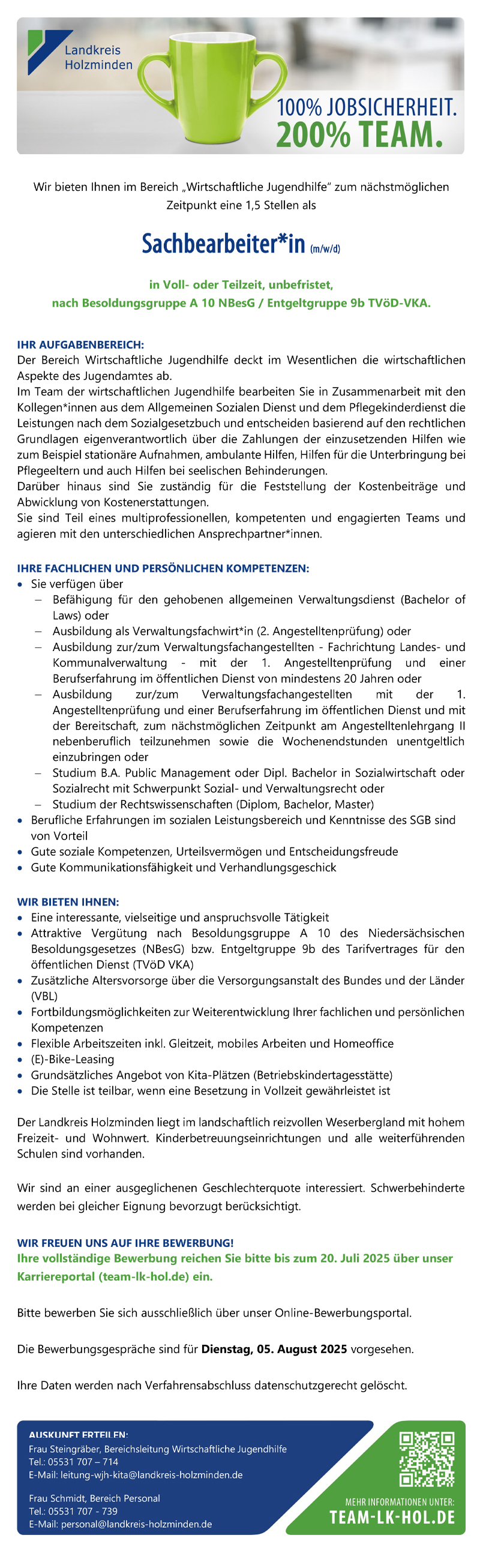 Sachbearbeiter/in (m/w/d) im Bereich Wirtschaftliche Jugendhilfe - Landkreis Holzminden