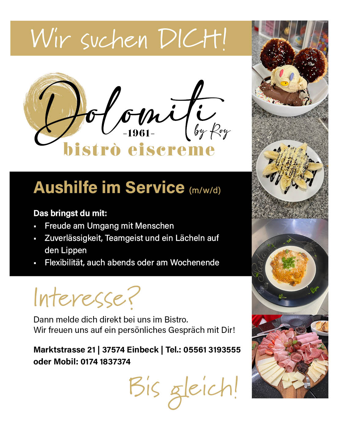 Aushilfe im Service (m/w/d) - Dolomiti by Roy bistro eiscreme