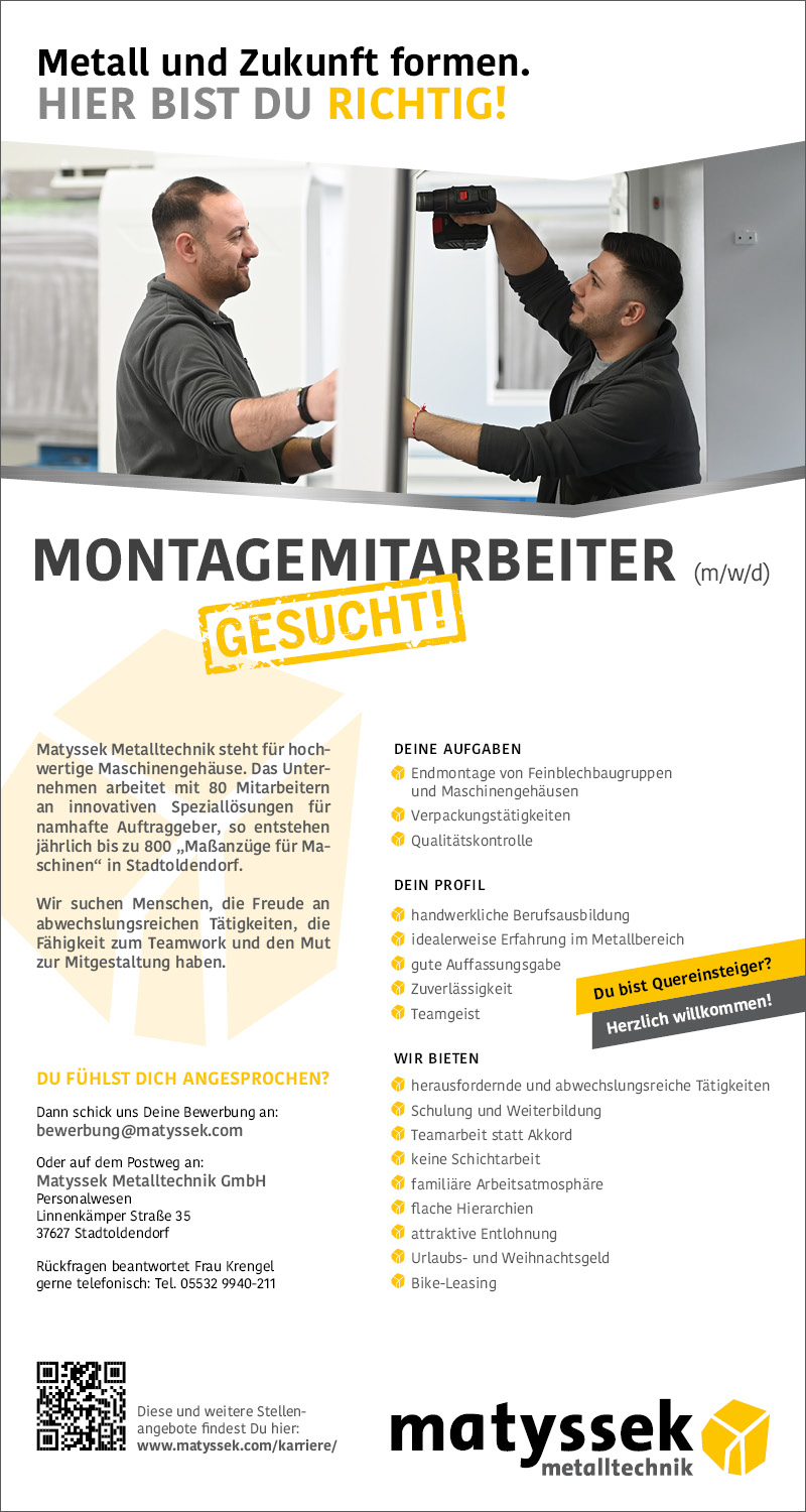 Montagemitarbeiter (m/w/d) - Matyssek Metalltechnik GmbH