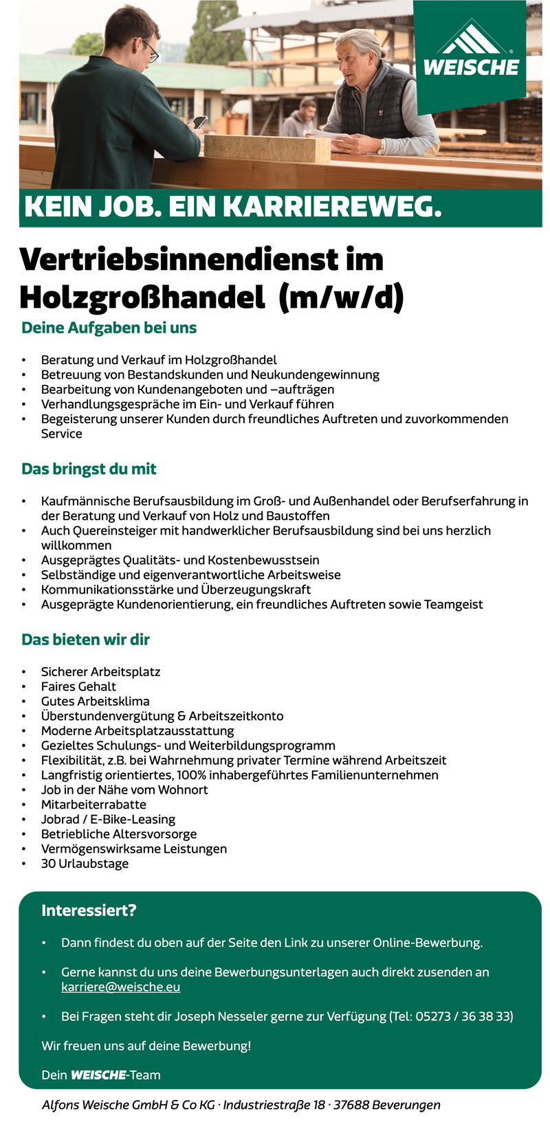 Vertriebsinnendienst  im Holzgroßhandel (m/w/d) - Alfons Weische GmbH & Co KG