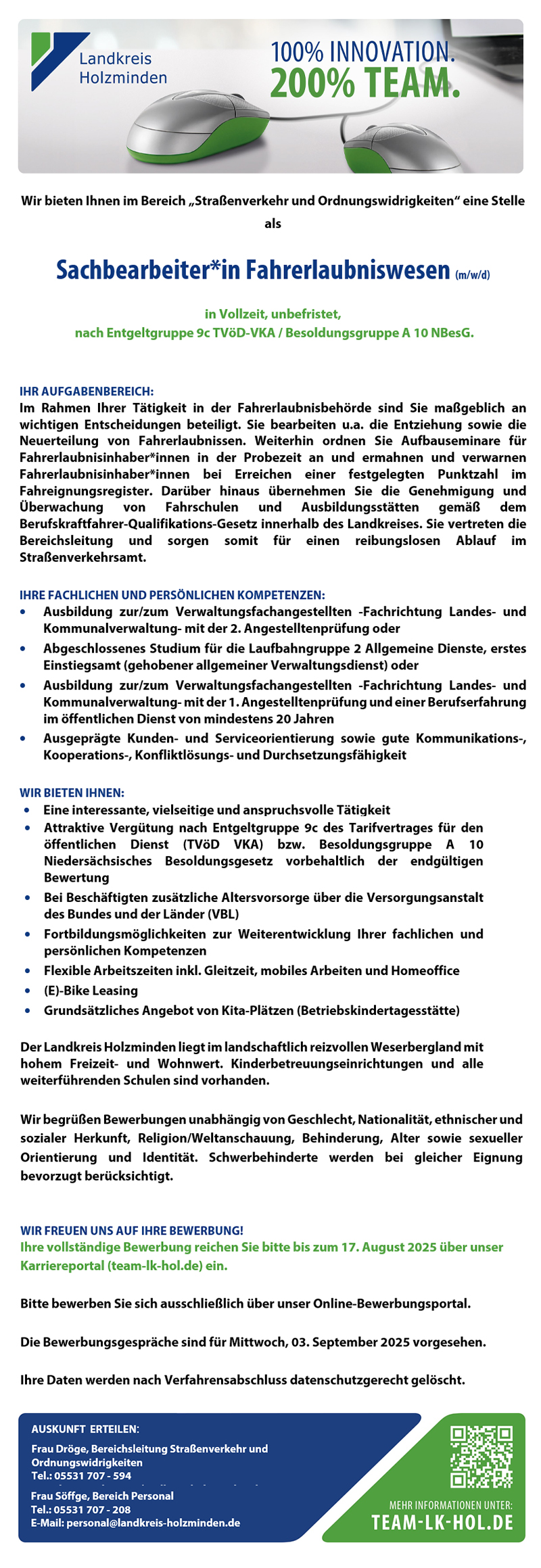 Sachbearbeiter/in Fahrerlaubniswesen (m/w/d) - Landkreis Holzminden